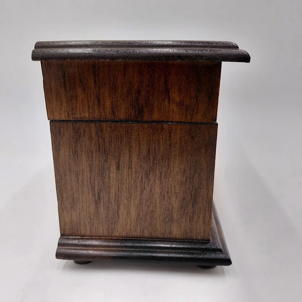 Vtg Mele ? Wooden Musical Jewelry Box 3 Drawer Mustard Yellow Works Storage